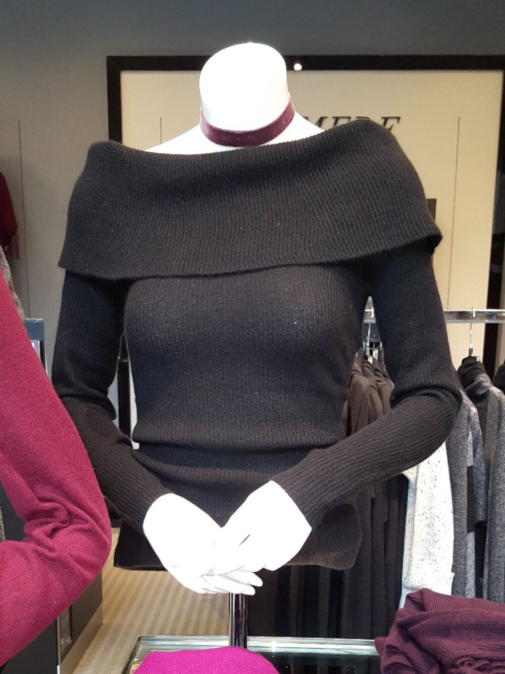 Ralph Lauren Off-the-Shoulder Ribbed Sweater in Plum